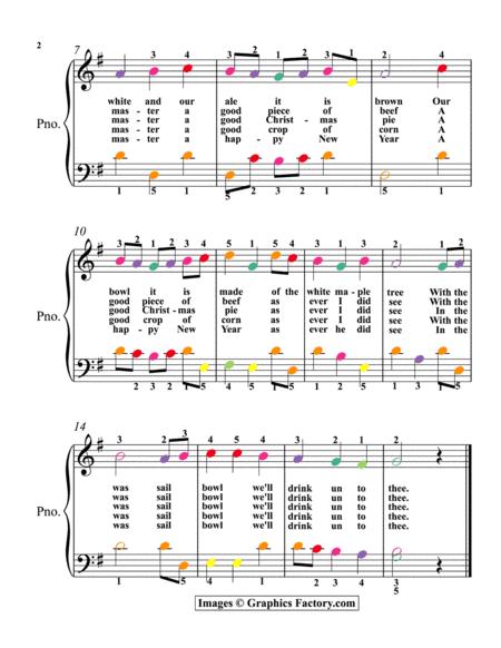 Gloucestershire Wassail Easy Piano Sheet Music With Colored Notes Page 2