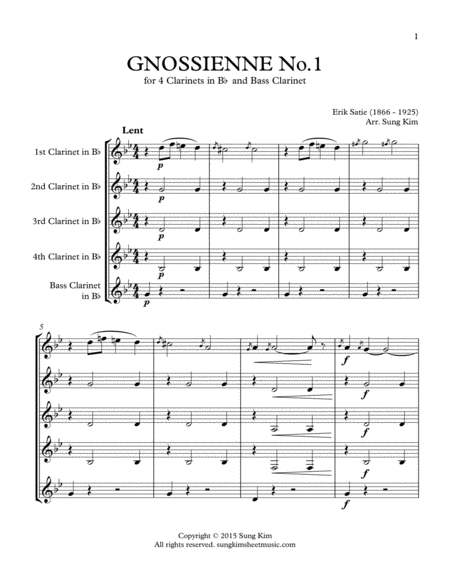 Gnossienne No 1 For Clarinet Quintet Page 2