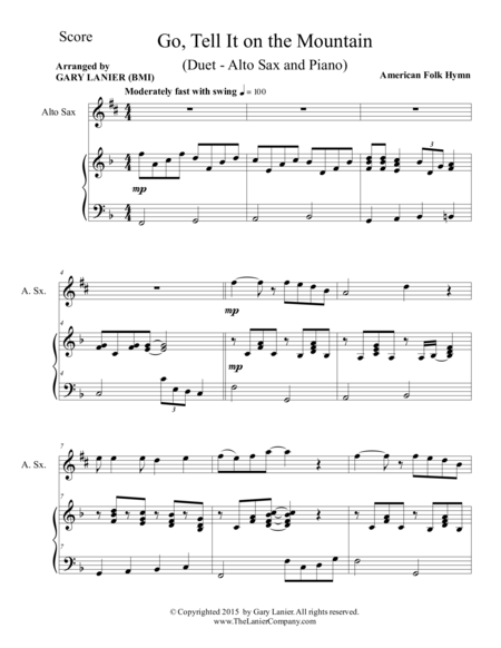 Go Tell It On The Mountain Duet Alto Sax And Piano Score And Parts Page 2