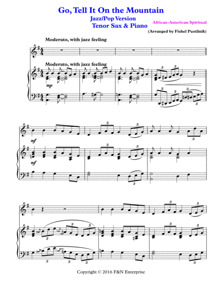 Go Tell It On The Mountain For Tenor Sax And Piano Page 2