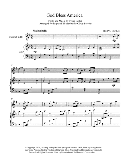 God Bless America Arranged For Harp And Bb Clarinet Page 2