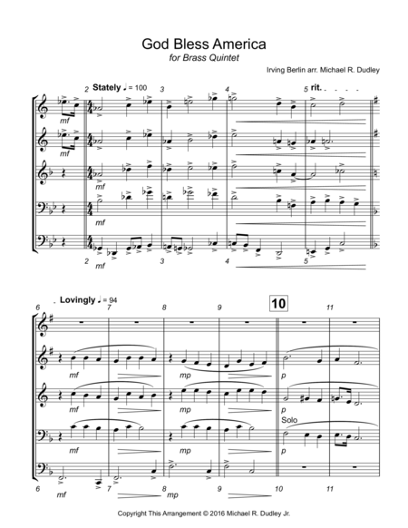 God Bless America For Brass Quintet Page 2