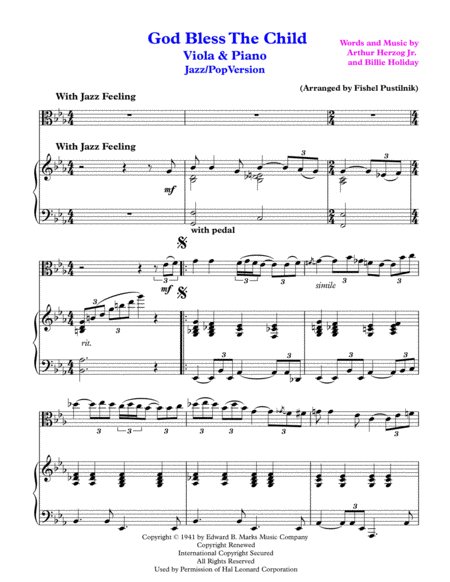God Bless The Child For Viola And Piano Jazz Pop Version Page 2