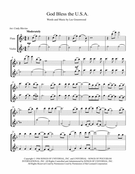 God Bless The Us A Arranged For Flute And Violin Page 2