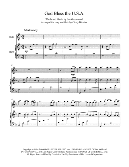 God Bless The Us A Arranged For Harp And Flute Page 2