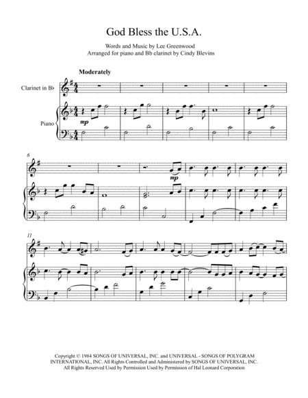 God Bless The Us A Arranged For Piano And Bb Clarinet Page 2