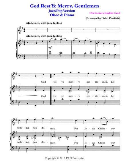 God Rest Ye Merry Gentlemen Piano Background For Oboe And Piano Page 2