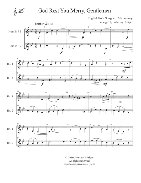 God Rest You Merry Gentlemen For French Horn Duet Page 2
