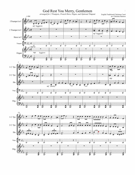 God Rest You Merry Gentlemen Two Trumpets French Horn Organ And Optional Timpani Page 2