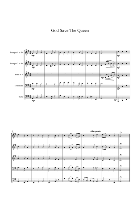 God Save The Queen English National Anthem For Brass Quintet Page 2