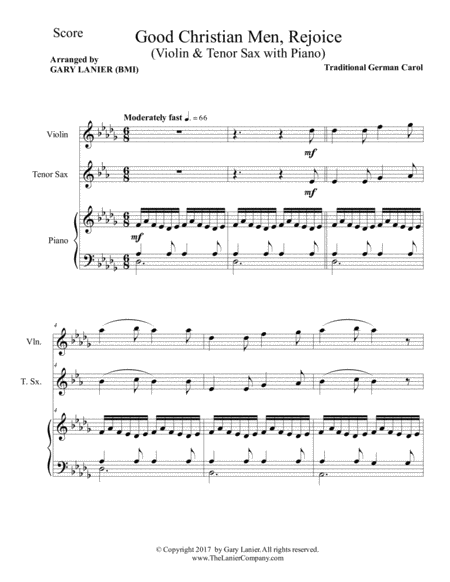 Good Christian Men Rejoice Violin Tenor Sax With Piano Score Parts Page 2