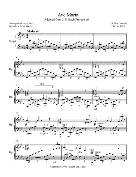 Gounod Ave Maria Adapted From Js Bach Prelude No 1 Pedal Harp Arrangement Page 2