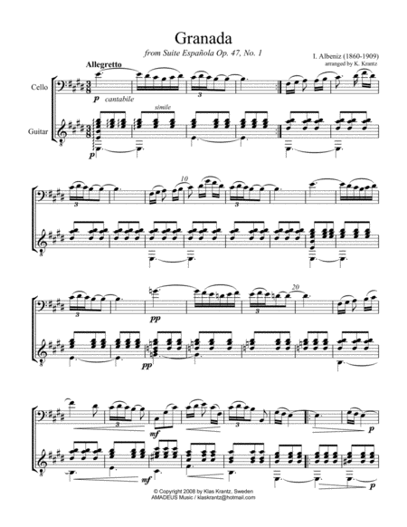 Granada From Suite Espaola For Cello And Guitar Page 2