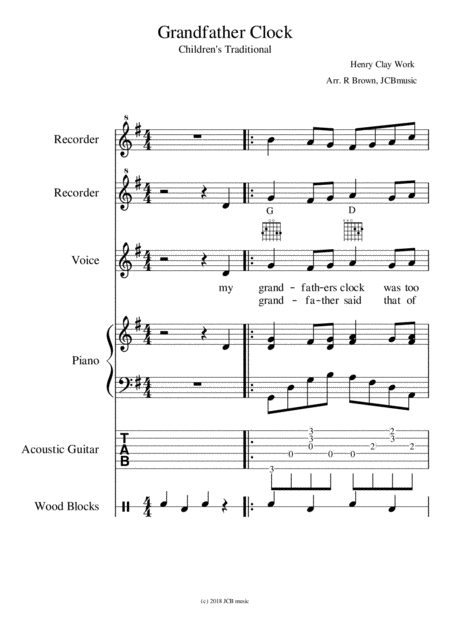 Grandfather Clock Childrens Song For Small Ensemble Interchangeable Parts Page 2