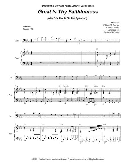 Great Is Thy Faithfulness With His Eye Is On The Sparrow For Cello Solo And Piano Page 2