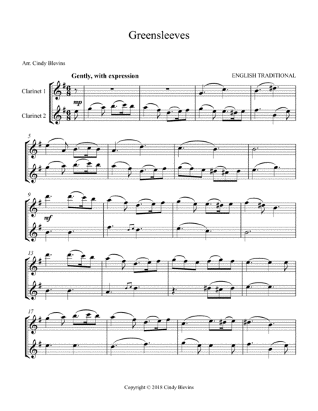 Greensleeves Arranged For Clarinet Duet Page 2