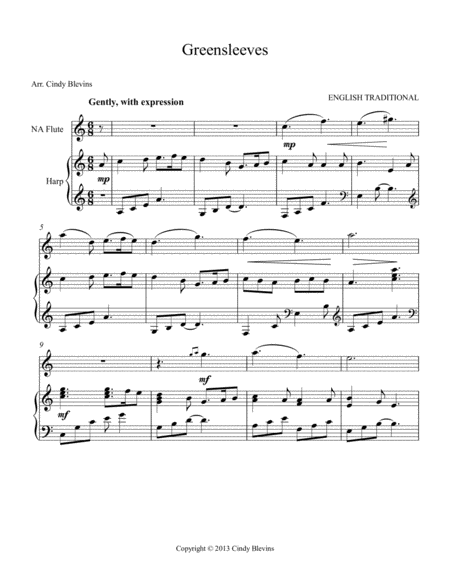 Greensleeves Arranged For Harp And Native American Flute Page 2