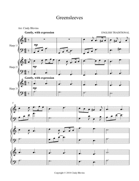 Greensleeves Arranged For Harp Trio Page 2