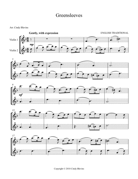 Greensleeves Arranged For Violin Duet Page 2