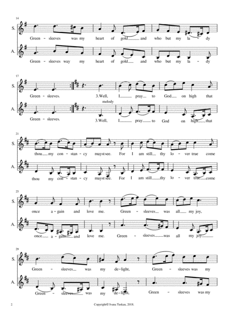 Greensleeves Easy Duet Sa Or 2 Part Choir A Cappella E Minor Page 2