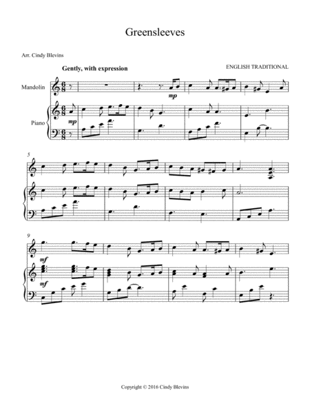 Greensleeves For Piano And Mandolin Page 2