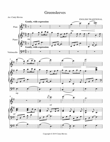 Greensleeves For Piano Flute And Cello Page 2