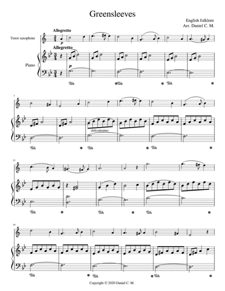 Greensleeves For Tenor Saxophone And Piano Page 2