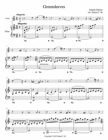 Greensleeves For Violin And Piano Easy Page 2