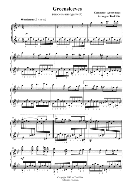 Greensleeves Modern Piano Arrangement Page 2