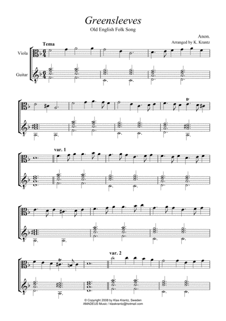 Greensleeves Variations For Viola And Guitar Page 2