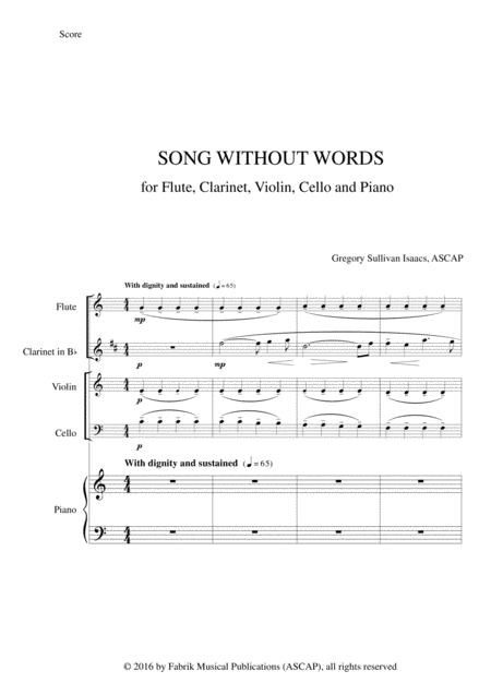 Gregory Sullivan Isaacs Song Without Words For Flute Bb Clarinet Violin Violoncello And Piano Page 2