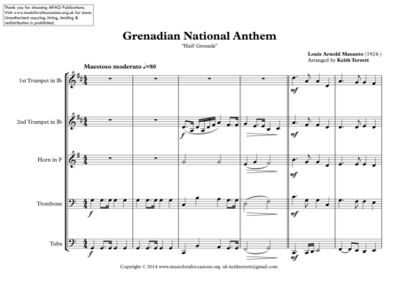 Grenadian National Anthem Hail Grenada For Brass Quintet Page 2