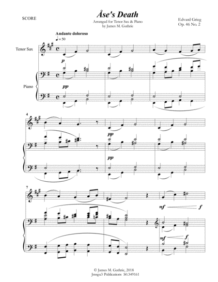 Grieg Ases Death From Peer Gynt Suite For Tenor Sax Piano Page 2