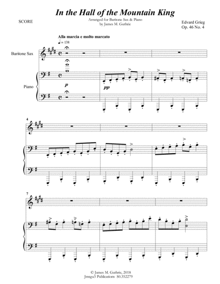 Grieg Hall Of The Mountain King From Peer Gynt Suite For Baritone Sax Piano Page 2