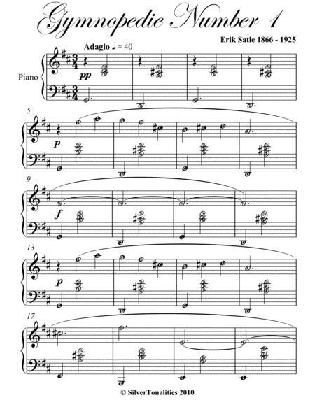 Gymnopedie Number 1 Easy Intermediate Piano Sheet Music Page 2