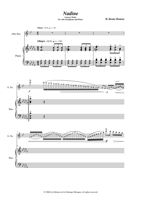 H Benne Henton Nadine Concert Waltz For Saxophone And Piano Page 2