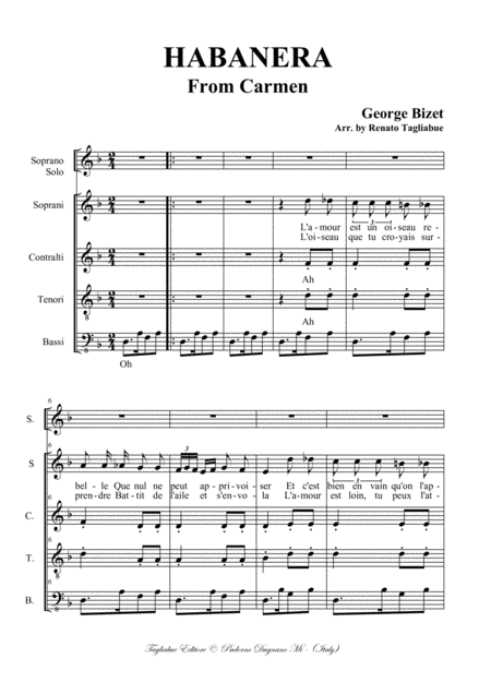 Habanera From The Carmen By Bizet Arr For Soprano And Satb Choir Page 2
