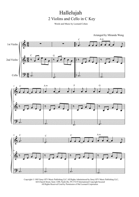 Hallelujah 2 Violins And Cello In C Key With Chords Page 2