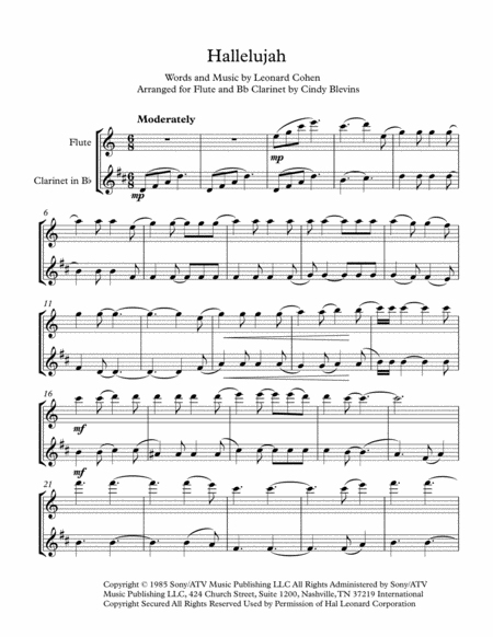Hallelujah Arranged For Flute And Bb Clarinet Page 2