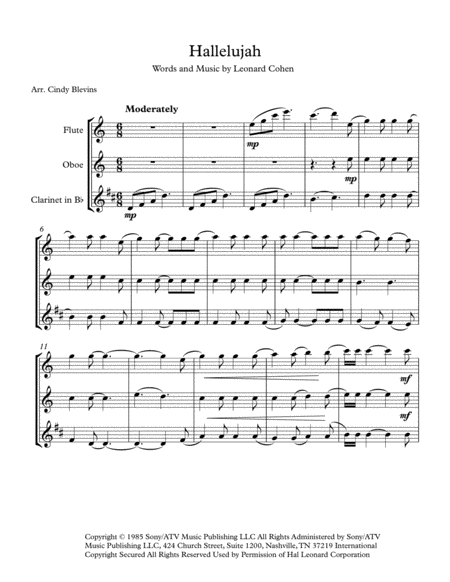 Hallelujah Arranged For Flute Oboe And Clarinet Page 2
