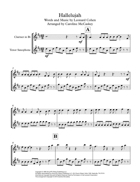 Hallelujah Clarinet And Tenor Sax Duet Page 2