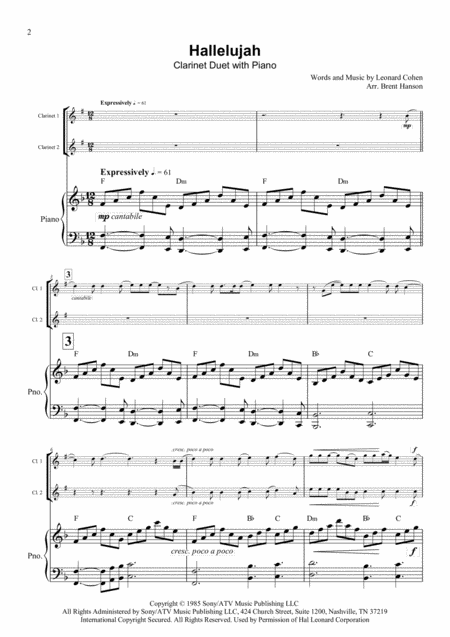 Hallelujah Clarinet Duet With Piano Page 2