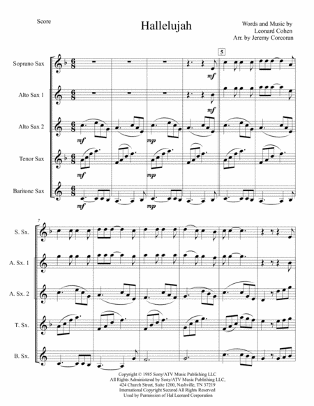 Hallelujah For Saxophone Quartet Satb Or Aatb Page 2