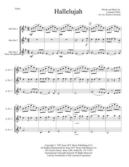 Hallelujah For Saxophone Trio Page 2