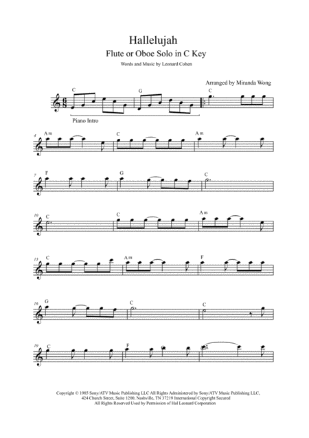 Hallelujah Violin Or Oboe Piano And Cello In C Key Page 2