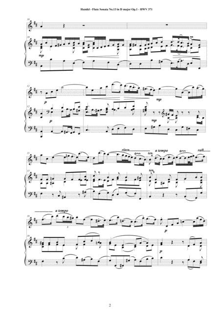 Handel Flute Sonata No 13 In D Major Op 1 Hwv 371 For Flute And Harpsichord Or Piano Page 2