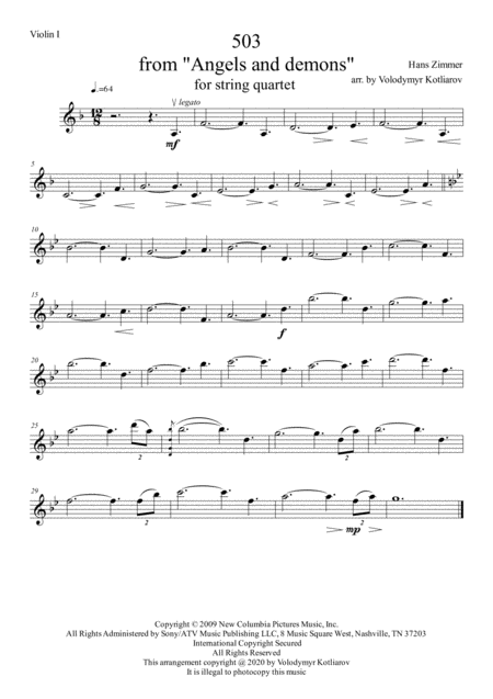 Hans Zimmer 503 From The Motion Picture Angels And Demons For String Quartet Page 2