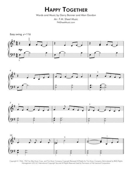 Happy Together Easy Piano Page 2