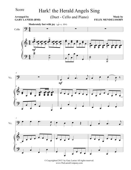 Hark The Herald Angels Sing Duet Cello And Piano Score And Parts Page 2