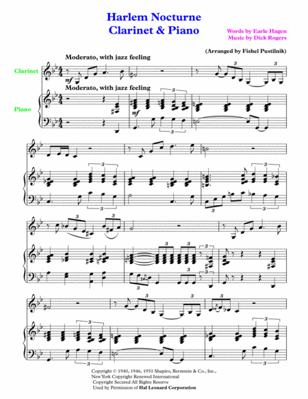 Harlem Nocturne For Clarinet And Piano With Improvisation Page 2